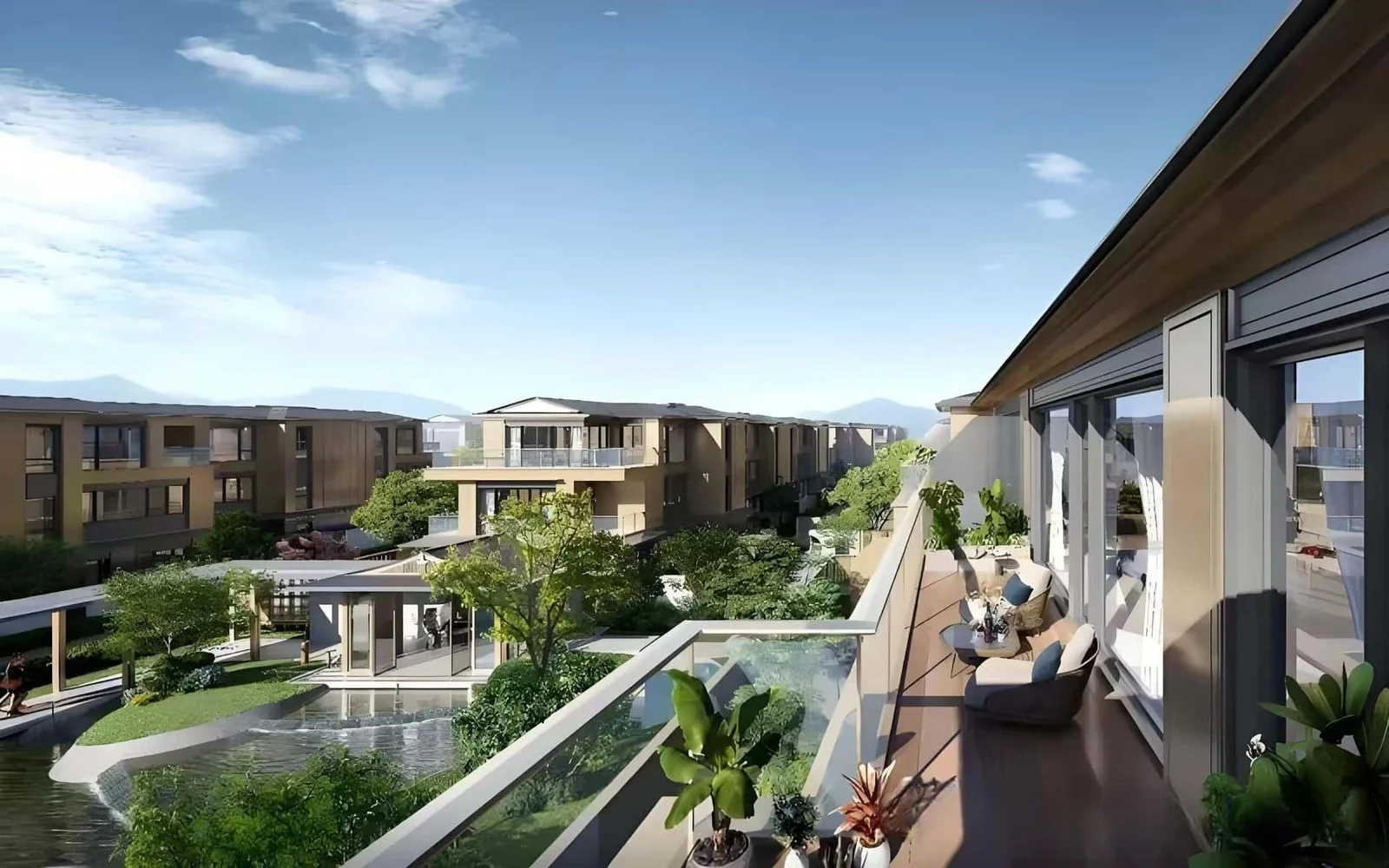 Balcony terrace with outdoor furniture
